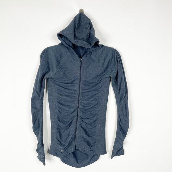2/$30 Athleta Power to the She Shimmer Jacket S Hoodie Thumbhole Gray #3590 - Picture 1 of 11